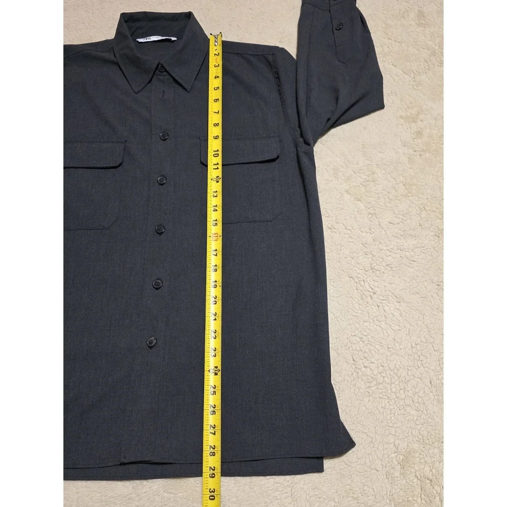 Zara Men's Charcoal Grey Long Sleeve Button-Down Utility Shirt